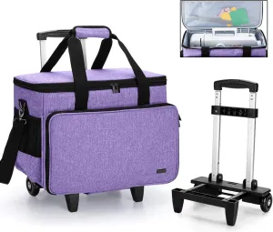 Yarwo 𝟐𝟎𝟐𝟓 𝐍𝐄𝐖 Detachable Rolling Sewing Machine Carrying Case, Trolley Tote Bag with Removable Bottom Board for Most Standard Sewing Machine and Accessoriess, Purple