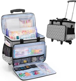 Yarwo Rolling Craft Bag on Wheels, Women Craft Scrapbook Tote Bag with Detachable Trolley and Extra Bottom Board for Teaching Crafts Supplies and Tools, Rolling Teacher Cart for Women, Gray Arrow