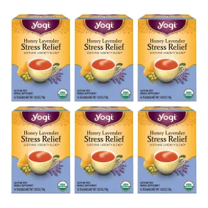 Yogi Tea Honey Lavender Stress Relief Tea - 16 Tea Bags per Pack (6 Packs) - Organic Chamomile Lavender Tea - Includes Lemon Balm, Lemongrass, Spearmint Leaf, Peppermint Leaf, Honey Flavor & More