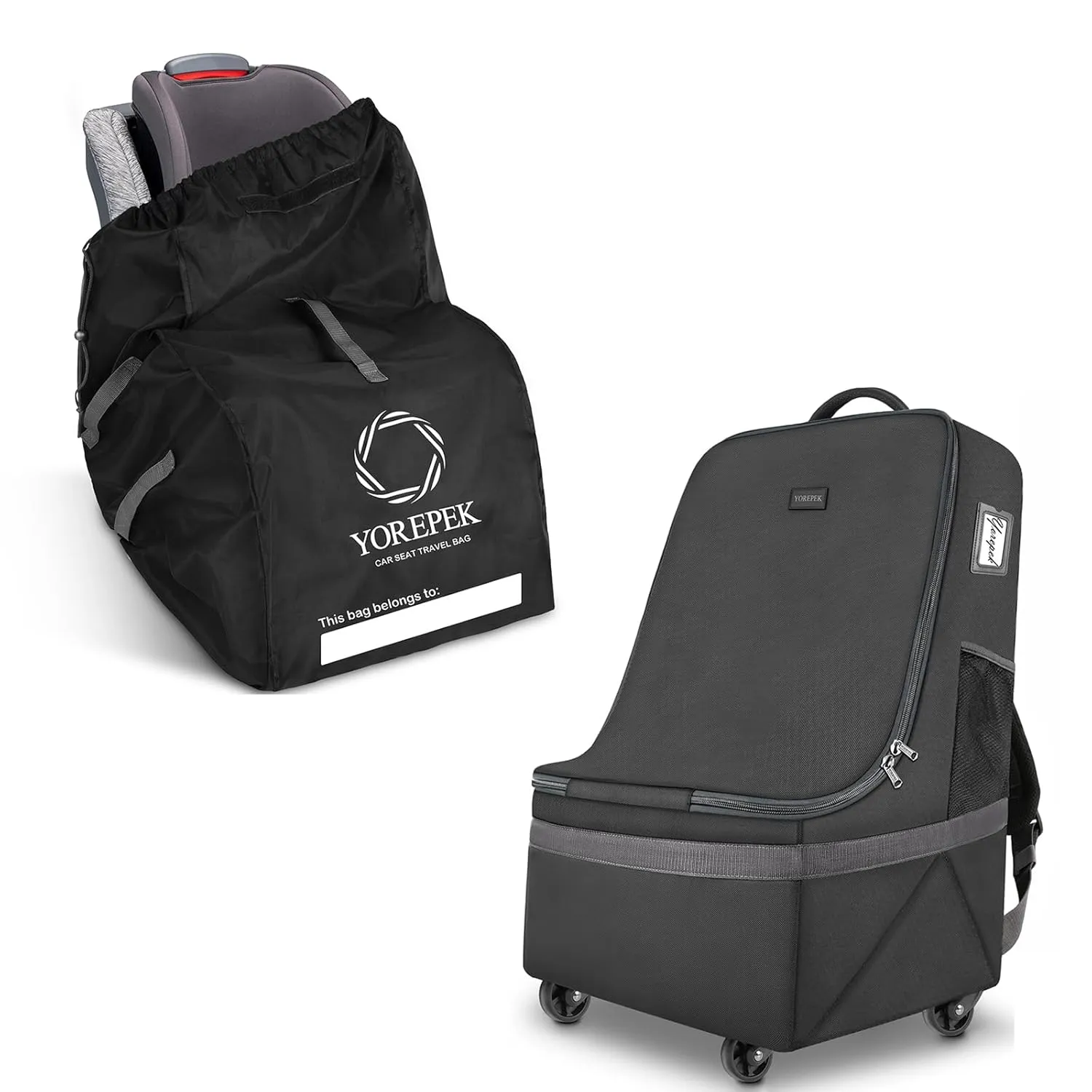 YOREPEK Car Seat Travel Bag with Wheels, Padded Car Seats Backpack, Large Carseat Travel Bag for Airplane, Car Seat Travel Bag Backpack, Universal Car Seat Bags for Air Travel Gate Check