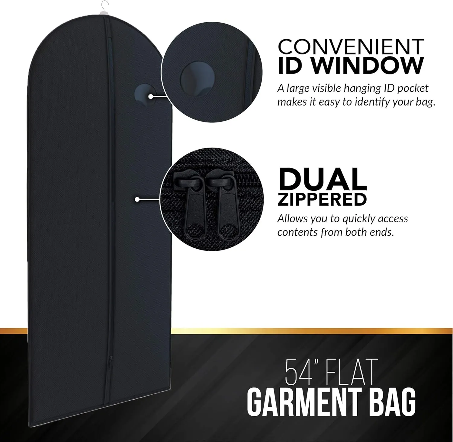 Your Bags 5pcs Hanging Garment Bag with Window - Bulk Garment Bags for Hanging Clothes, Closet Storage and Travel - Dress Bag for Gowns & Long Dresses 54" Long (Black)