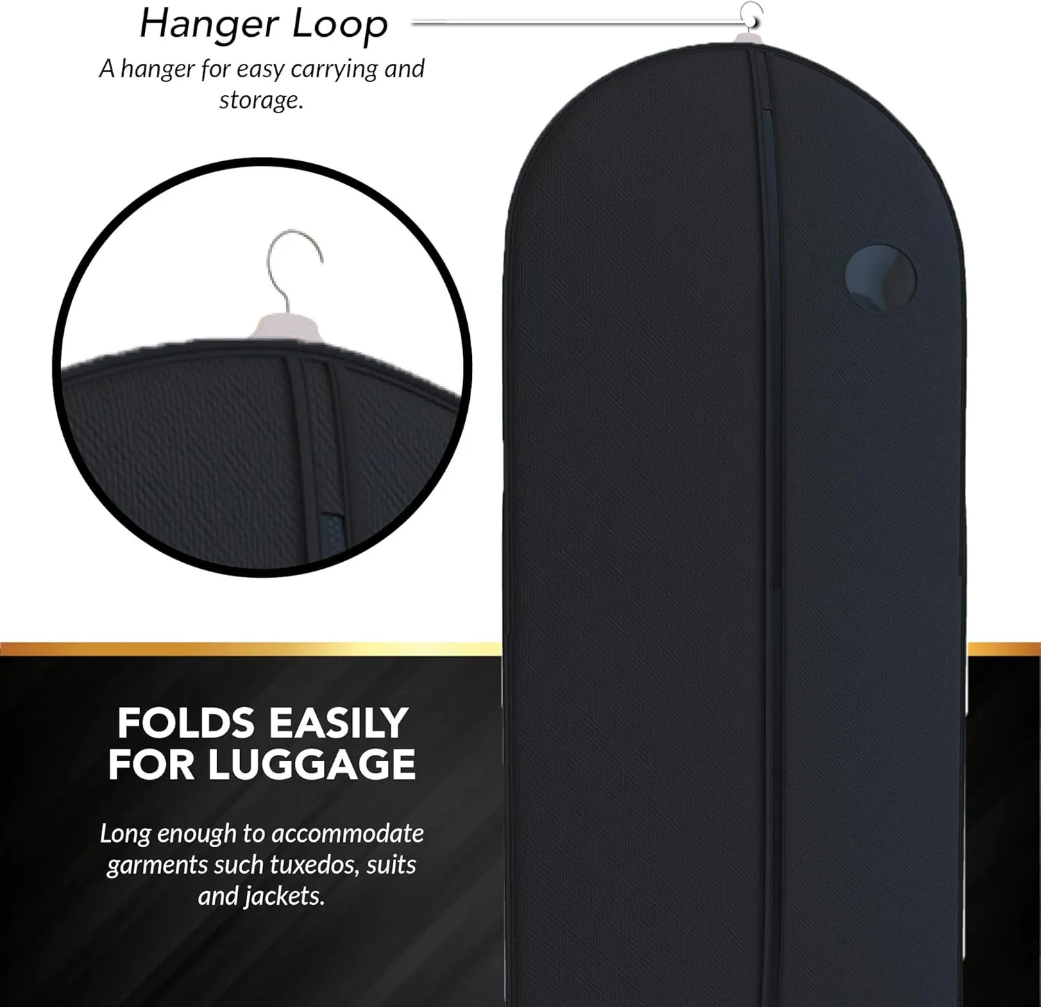 Your Bags 5pcs Hanging Garment Bag with Window - Bulk Garment Bags for Hanging Clothes, Closet Storage and Travel - Dress Bag for Gowns & Long Dresses 54" Long (Black)