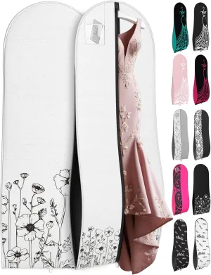 Your Bags Women’s Dress and Gown Garment Bag -72”x24” and 10” Tapered Gusset Prom Bags (Wildflower White)