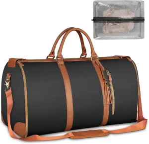Ytonet Garment Duffle Bag, Convertible Carry on Garment Bags for Travel for Women, Water Resistant Travel Bags with Shoe Pouch, 2 in 1 Hanging Suitcase Suit Weekender Bag, Black, Large