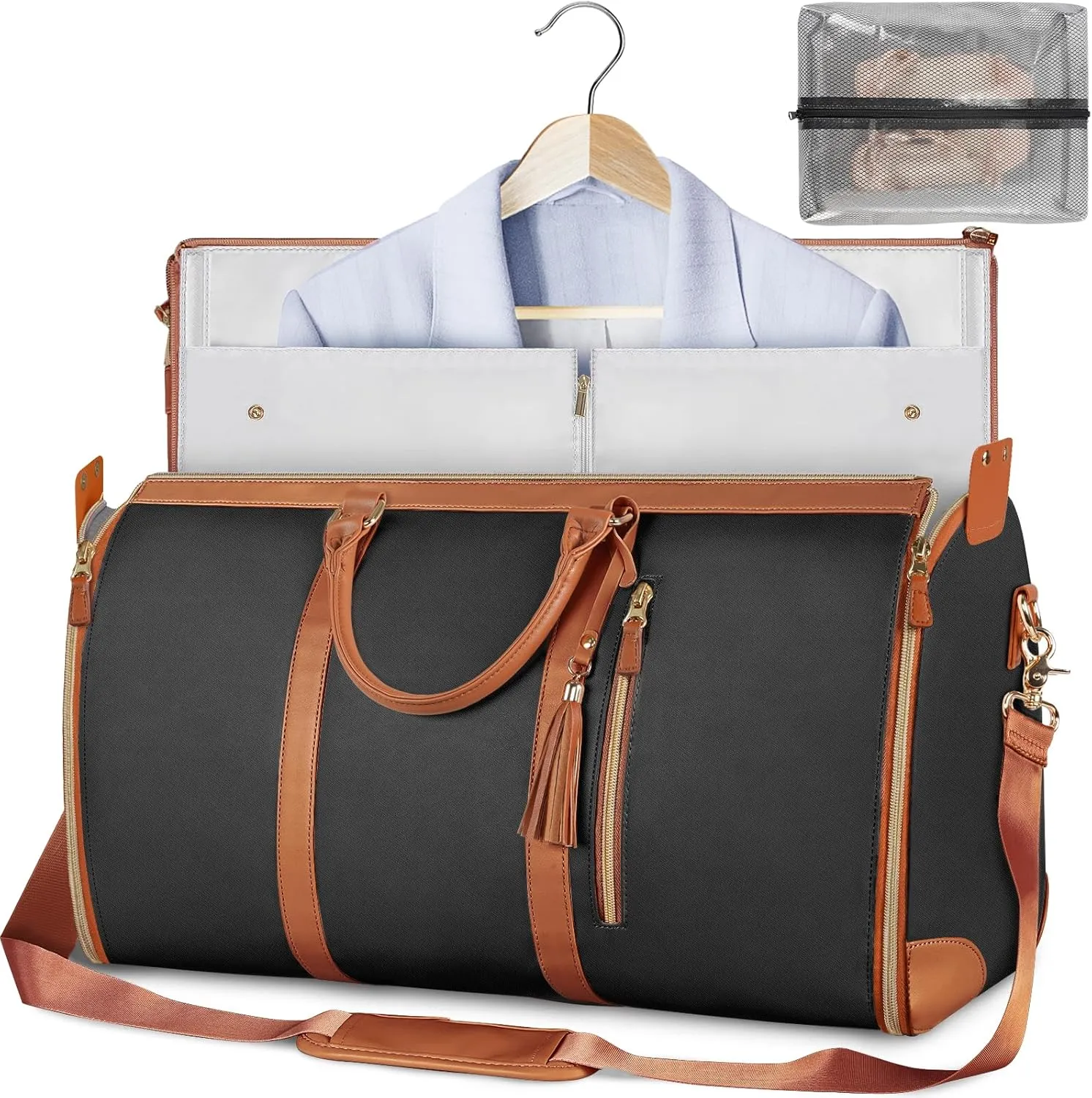 Ytonet Garment Duffle Bag, Convertible Carry on Garment Bags for Travel for Women, Water Resistant Travel Bags with Shoe Pouch, 2 in 1 Hanging Suitcase Suit Weekender Bag, Black, Large