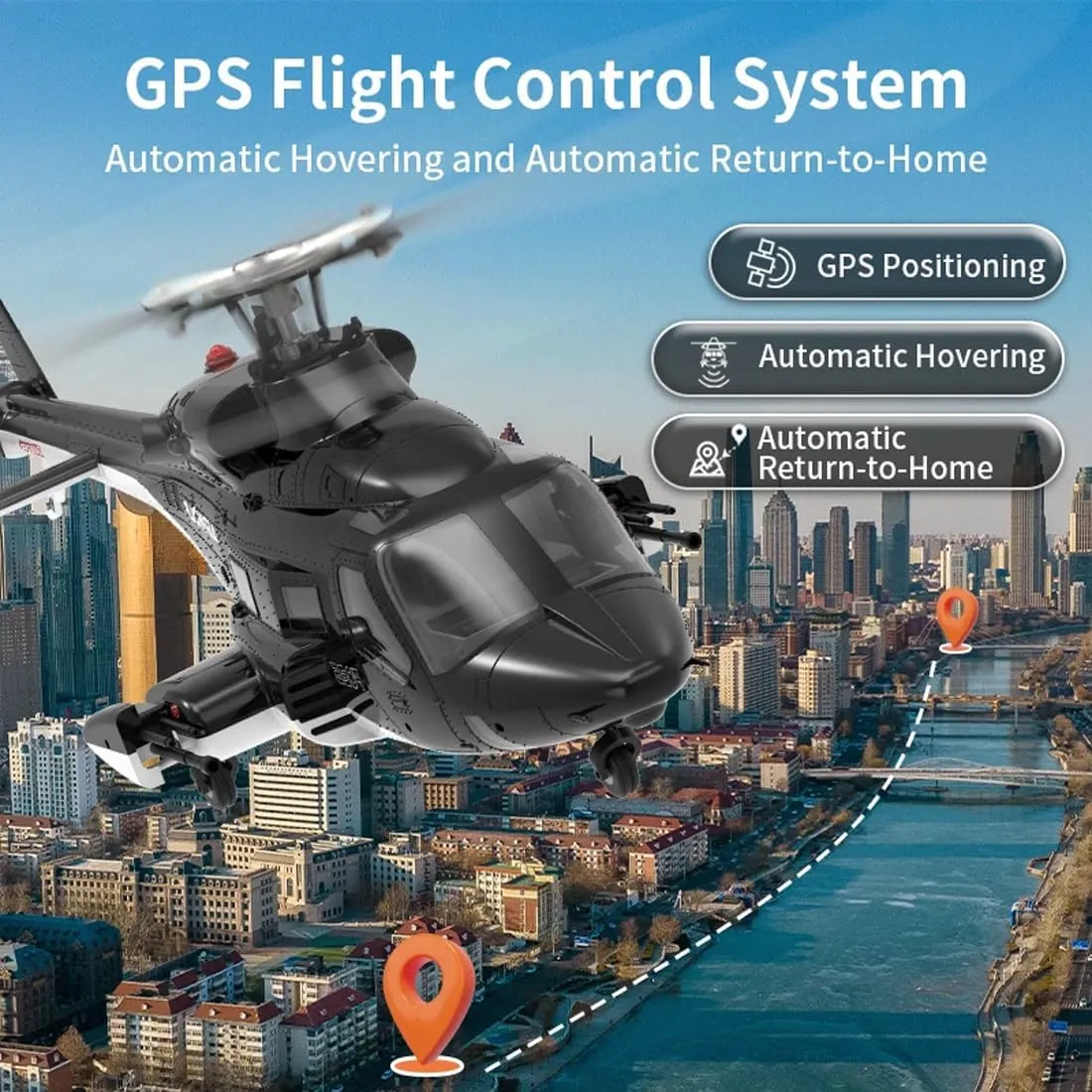 YU Xiang RC Flyingwolf Helicopter for Adults, F02S 1/34 8CH 2.4GHz Flybarless Aircraft with GPS Smart 6G Stabilization, High Precision RC Helicopter (RTF/4 Battery)
