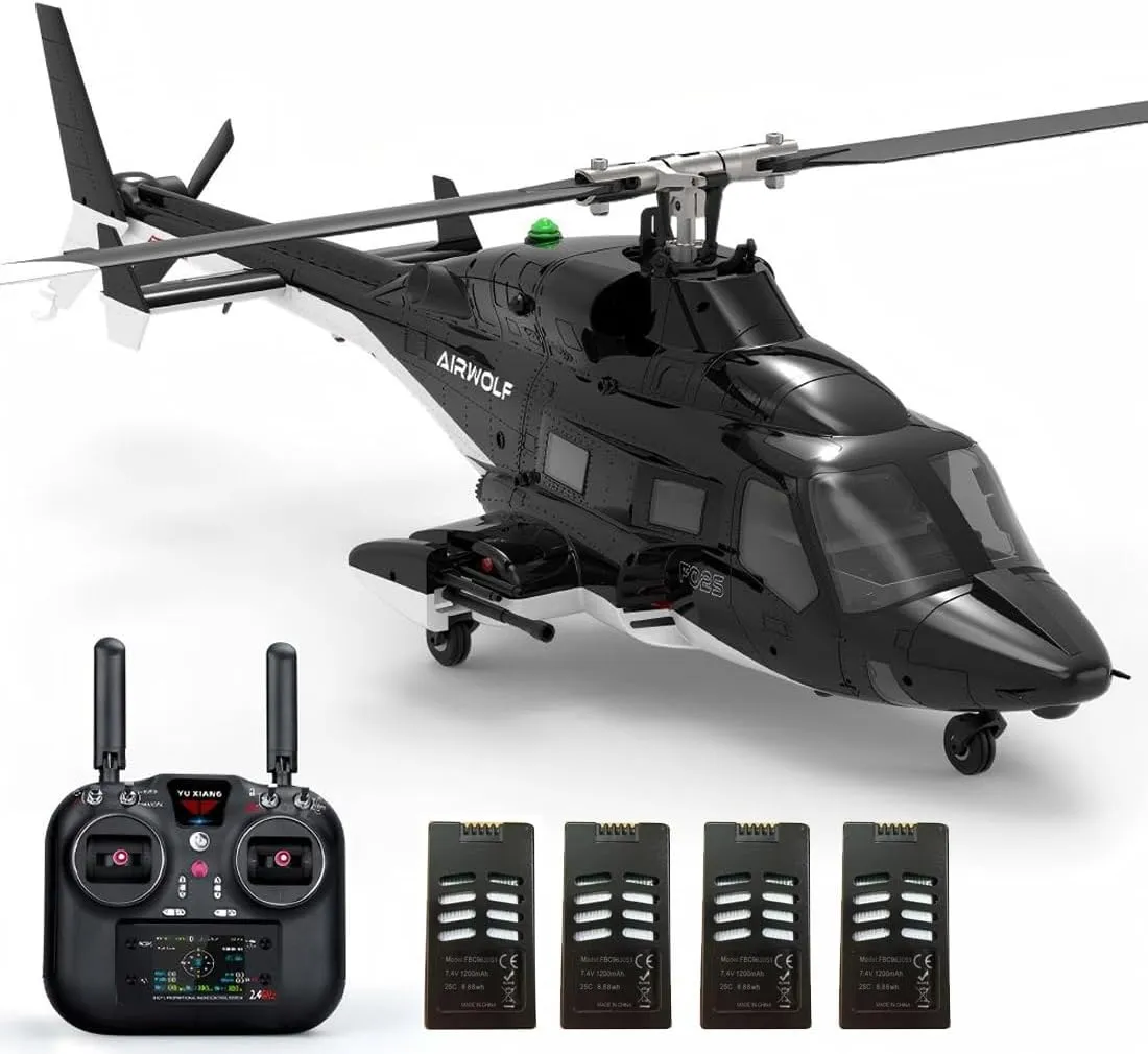 YU Xiang RC Flyingwolf Helicopter for Adults, F02S 1/34 8CH 2.4GHz Flybarless Aircraft with GPS Smart 6G Stabilization, High Precision RC Helicopter (RTF/4 Battery)
