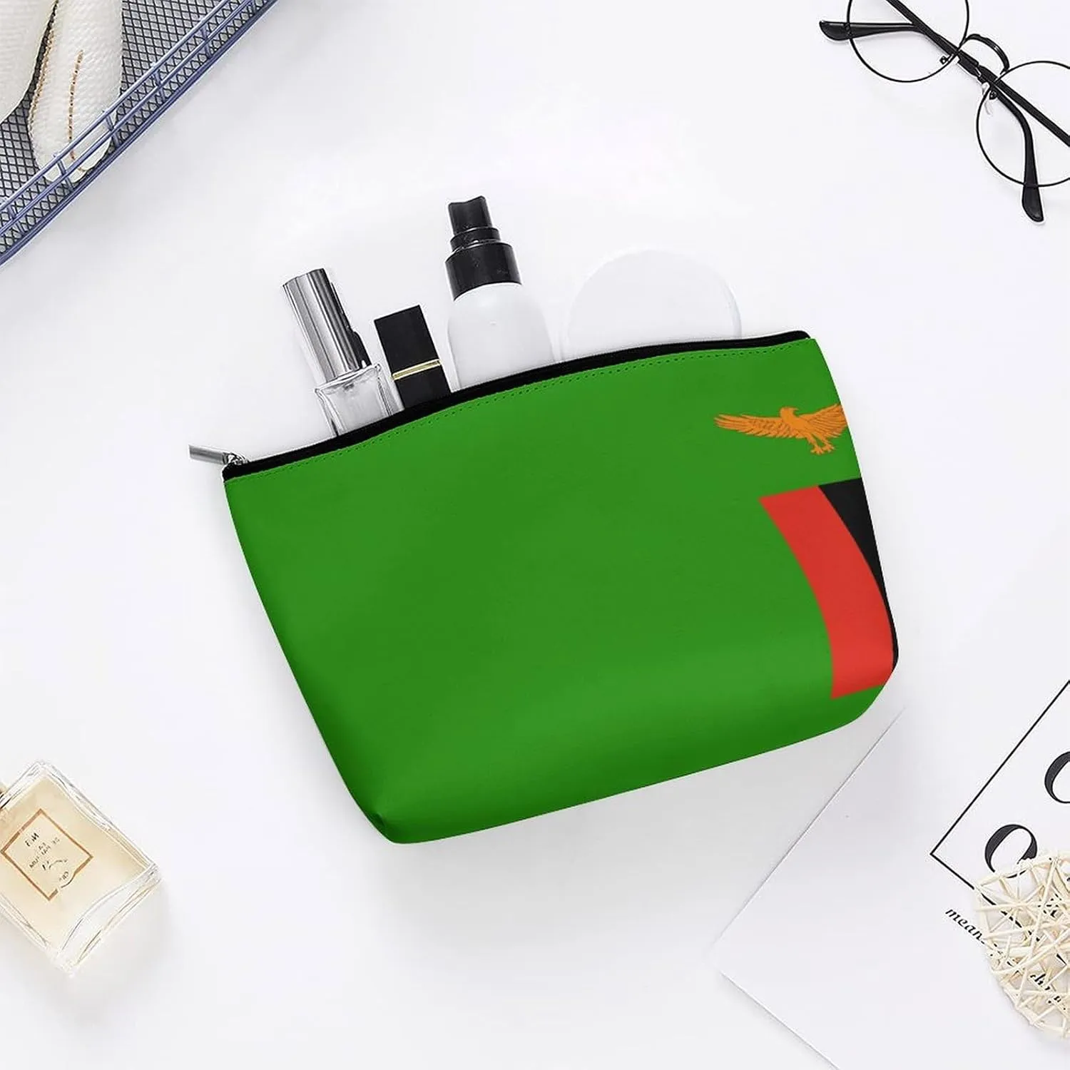 Zambia Flag Travel-Friendly Cosmetic Bag Makeup Organizer Pouch for Women and Girls