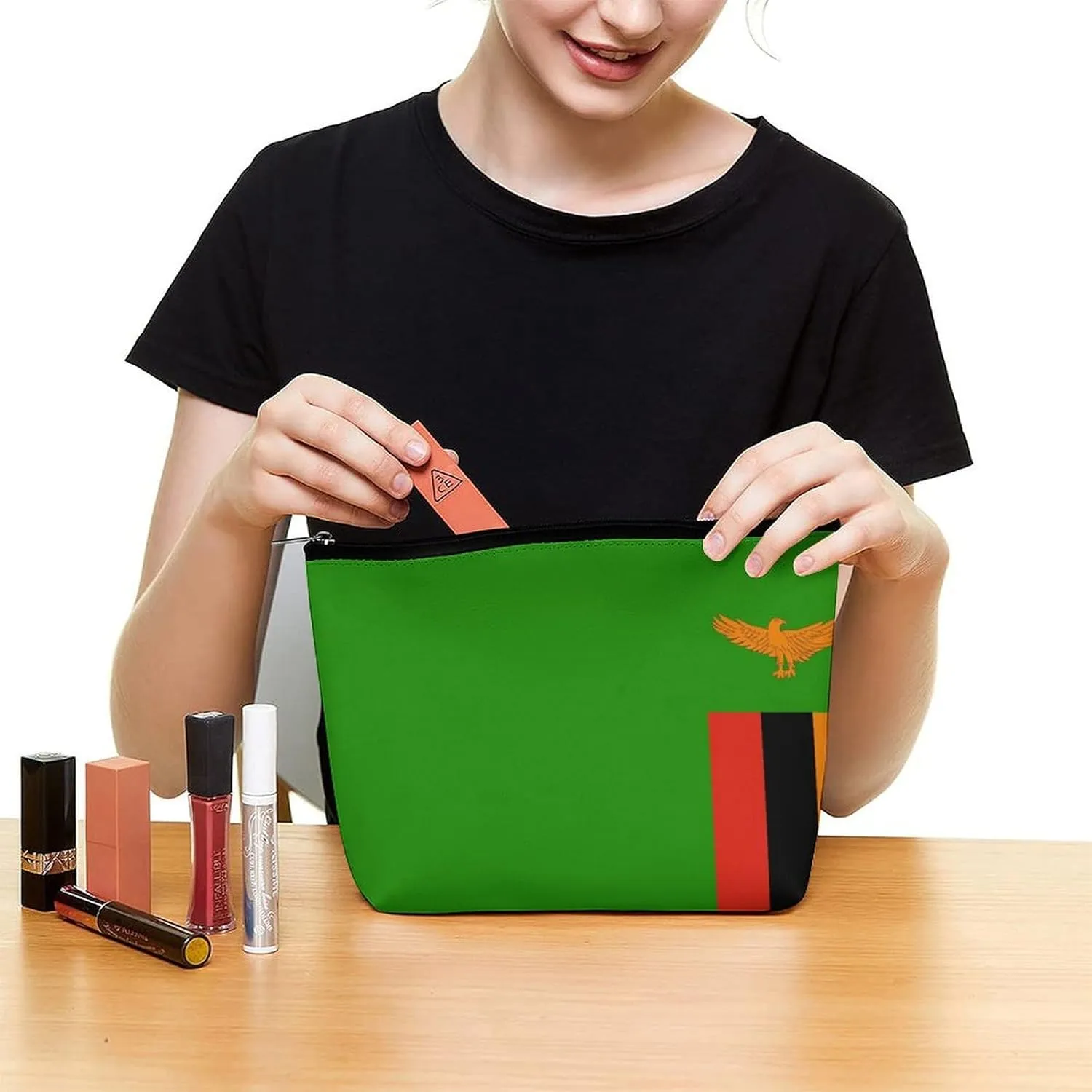 Zambia Flag Travel-Friendly Cosmetic Bag Makeup Organizer Pouch for Women and Girls