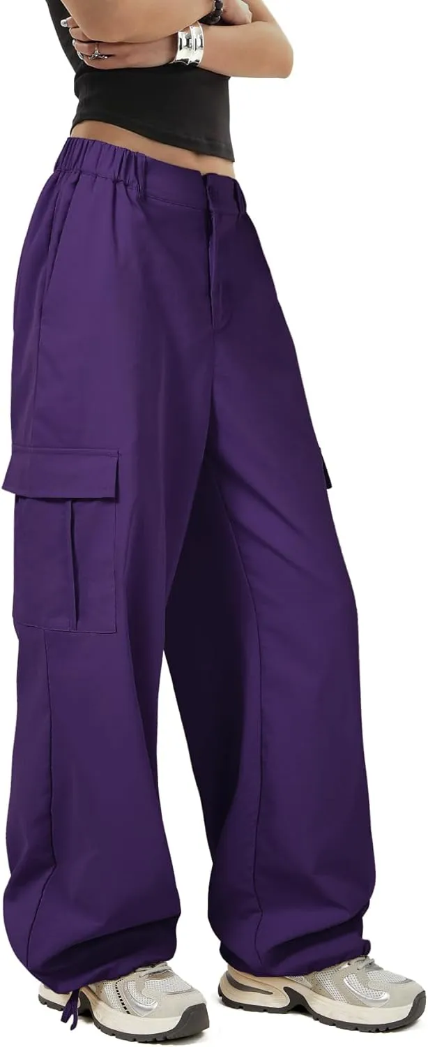 Zando Cargo Pants Women Y2K Baggy Cargo Pants Parachute Pants Trendy Stretchy High Waist Wide Leg Trousers with Pockets