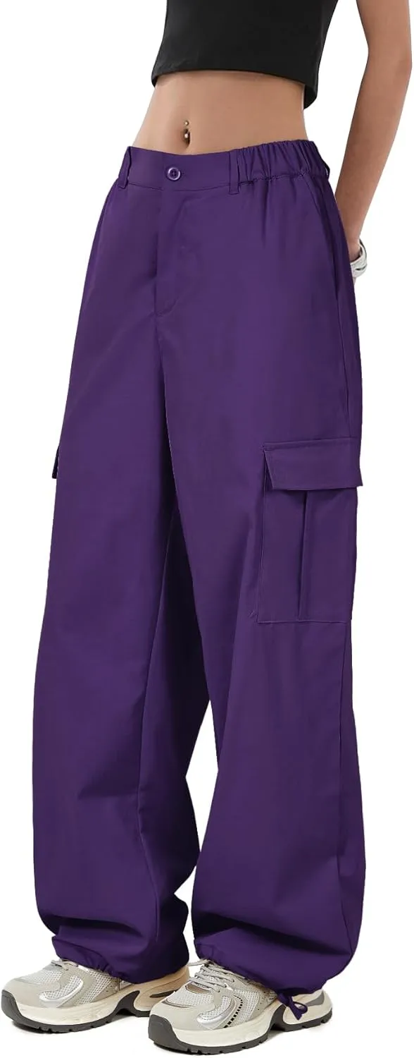 Zando Cargo Pants Women Y2K Baggy Cargo Pants Parachute Pants Trendy Stretchy High Waist Wide Leg Trousers with Pockets