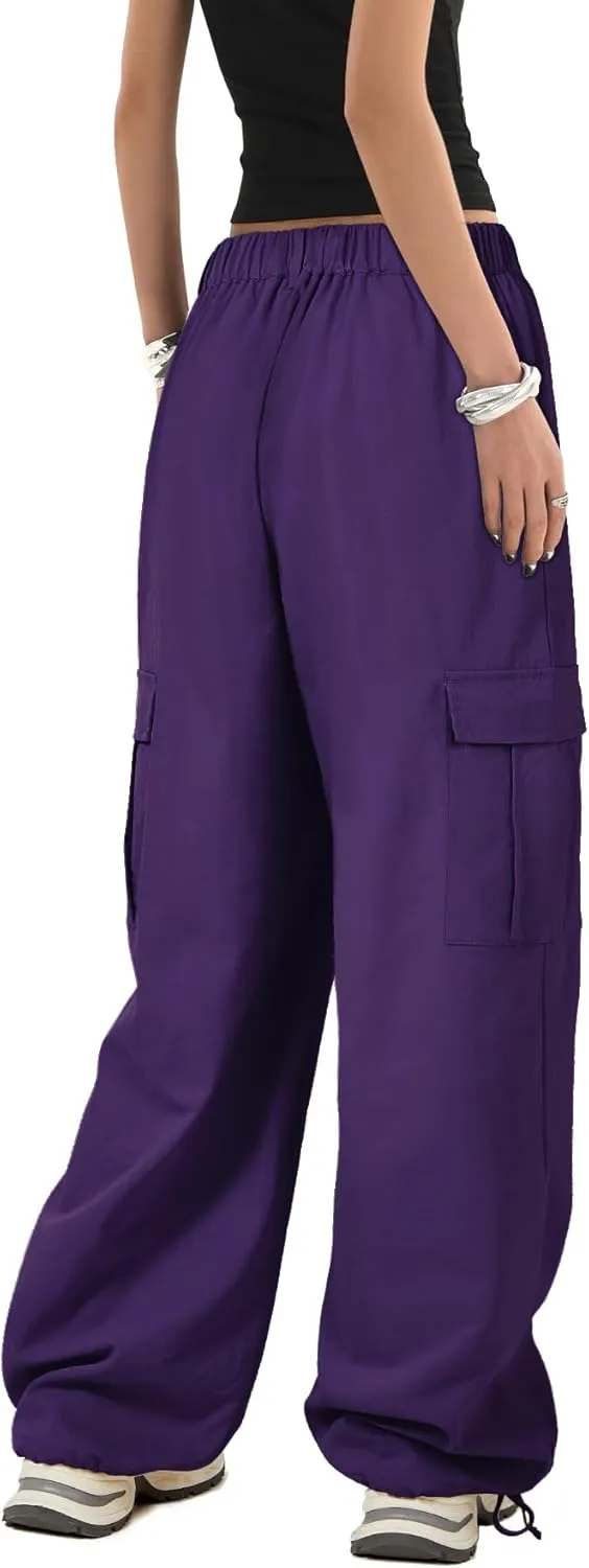 Zando Cargo Pants Women Y2K Baggy Cargo Pants Parachute Pants Trendy Stretchy High Waist Wide Leg Trousers with Pockets