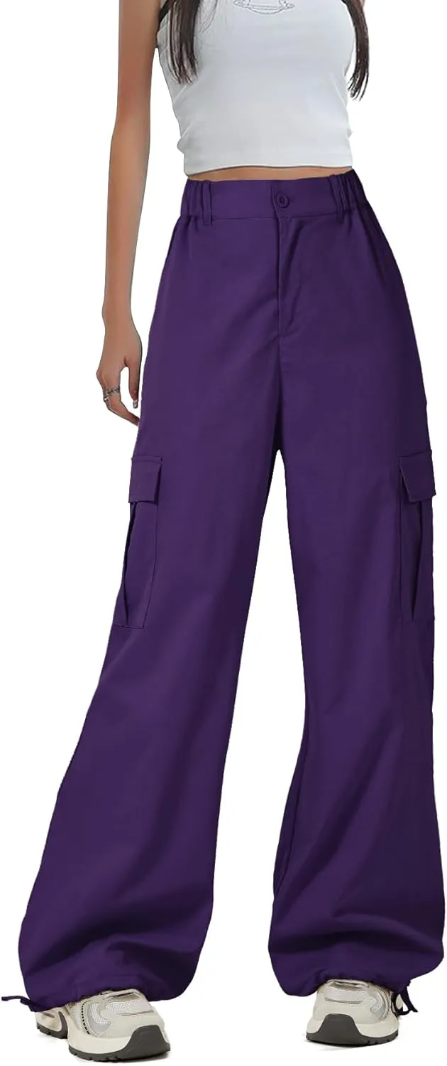 Zando Cargo Pants Women Y2K Baggy Cargo Pants Parachute Pants Trendy Stretchy High Waist Wide Leg Trousers with Pockets