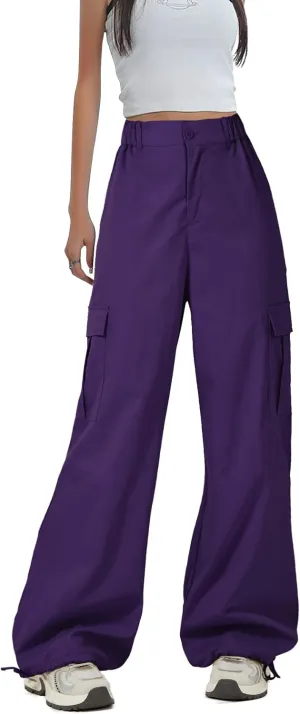 Zando Cargo Pants Women Y2K Baggy Cargo Pants Parachute Pants Trendy Stretchy High Waist Wide Leg Trousers with Pockets