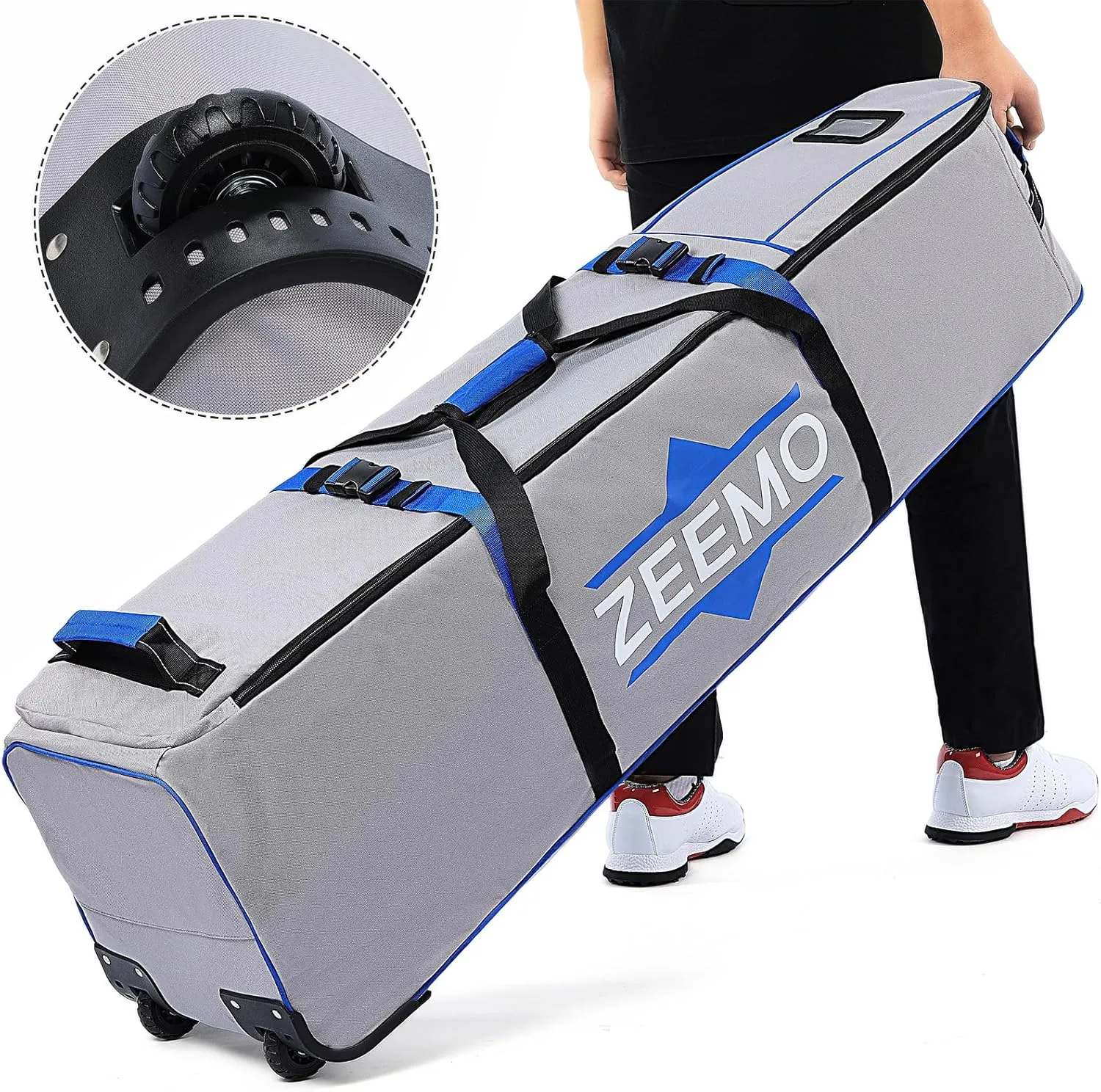ZEEMO Golf Travel Bag, Full-Open Protective&Wheeled Airline-Approved Case for Clubs, Cart&StandBag, Soft-Sided Waterproof Cover Made of Heavy Duty Oxford