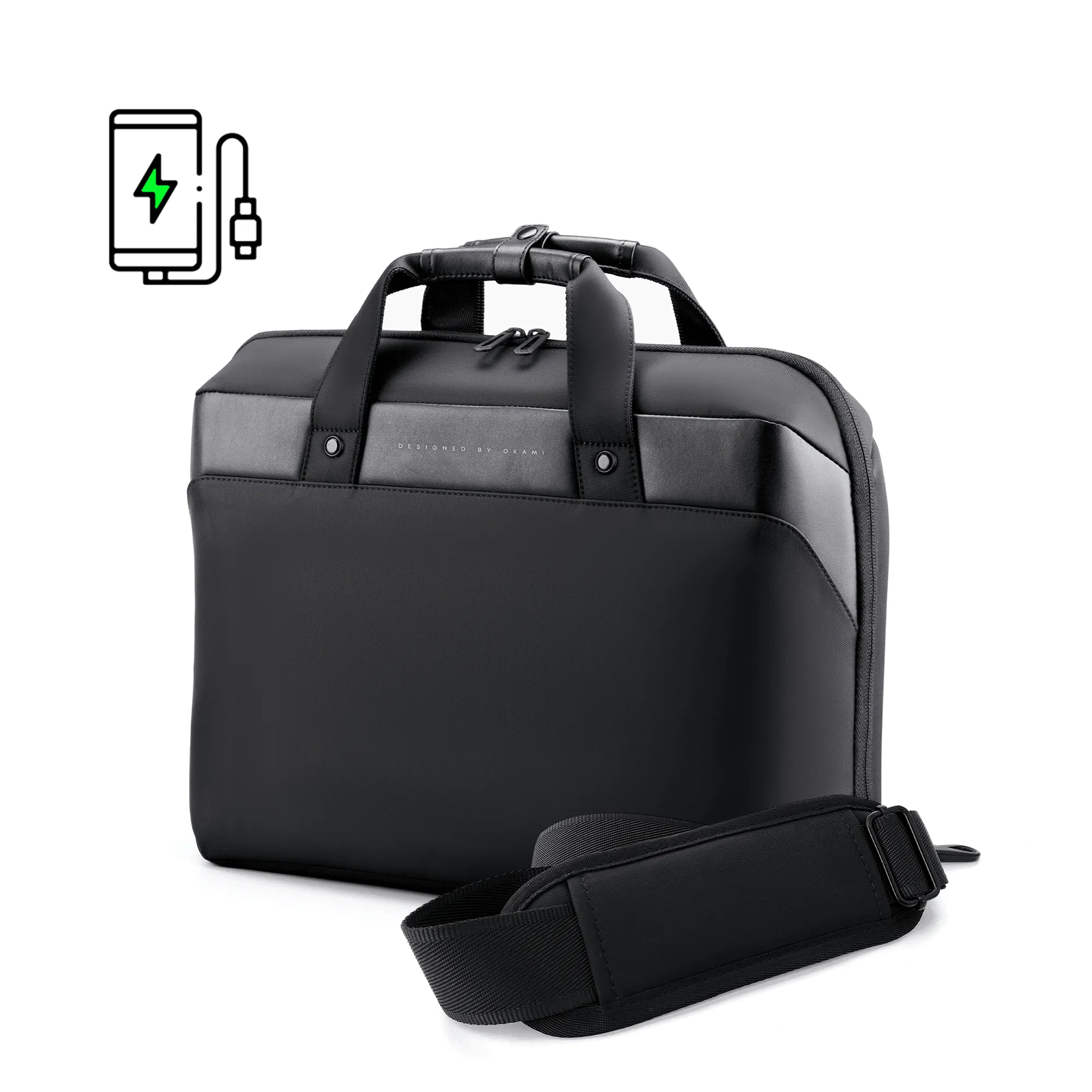 ZenPack LITE Laptop Messenger Bag X Briefcase with USB Fast-Charging for Laptops up to 15.6 inches (Kyoto Black)