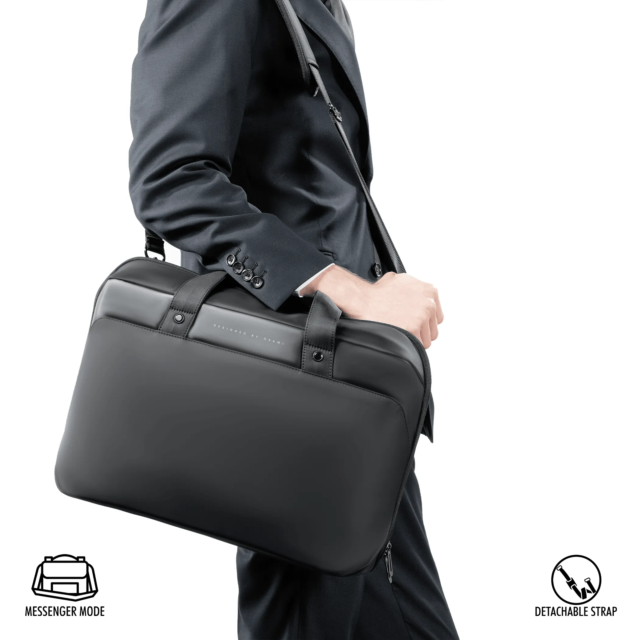 ZenPack LITE Laptop Messenger Bag X Briefcase with USB Fast-Charging for Laptops up to 15.6 inches (Kyoto Black)