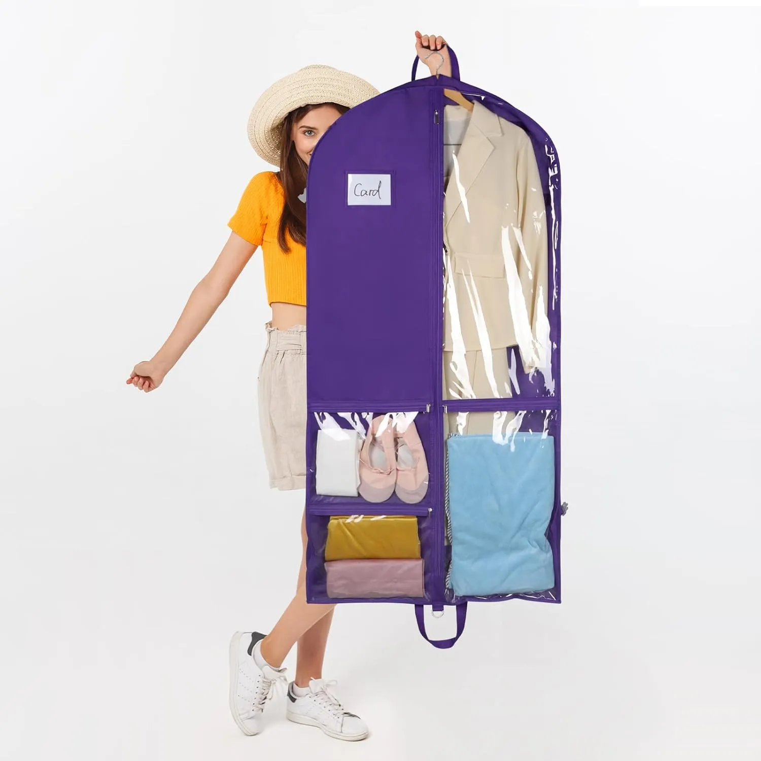 Zilink Clear Dance Costume Garment Bag for Teen Girls Dance Bags for Dancers and Teenagers with 5 Clear Zipper Pockets for Dance Competition Theatre Cheer Closet Storage