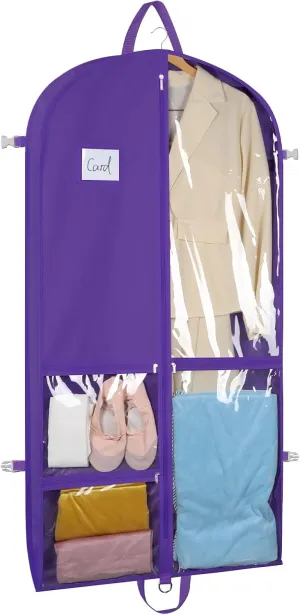 Zilink Clear Dance Costume Garment Bag for Teen Girls Dance Bags for Dancers and Teenagers with 5 Clear Zipper Pockets for Dance Competition Theatre Cheer Closet Storage