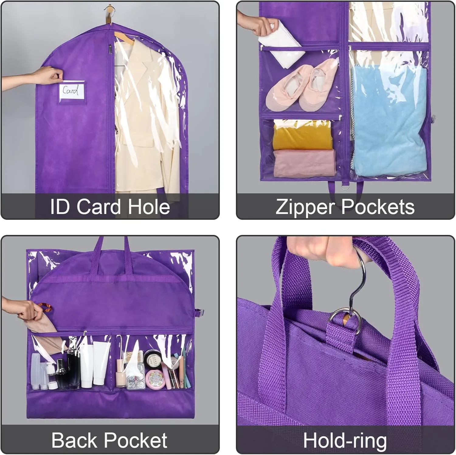 Zilink Clear Dance Costume Garment Bag for Teen Girls Dance Bags for Dancers and Teenagers with 5 Clear Zipper Pockets for Dance Competition Theatre Cheer Closet Storage
