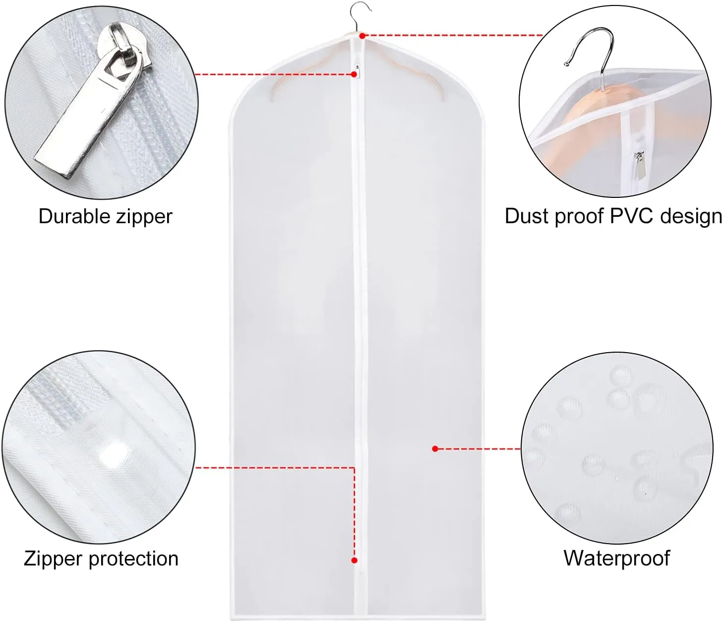 Zilink Clear Garment Bag Dress Bags for Storage 54-inch Coat Bags with Full Length Zipper for Clothes Closet Storage, Set of 6