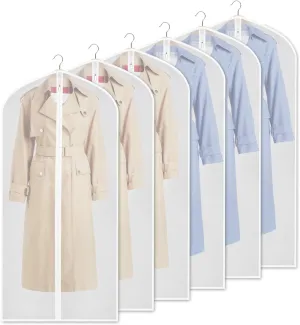 Zilink Clear Garment Bag Dress Bags for Storage 54-inch Coat Bags with Full Length Zipper for Clothes Closet Storage, Set of 6