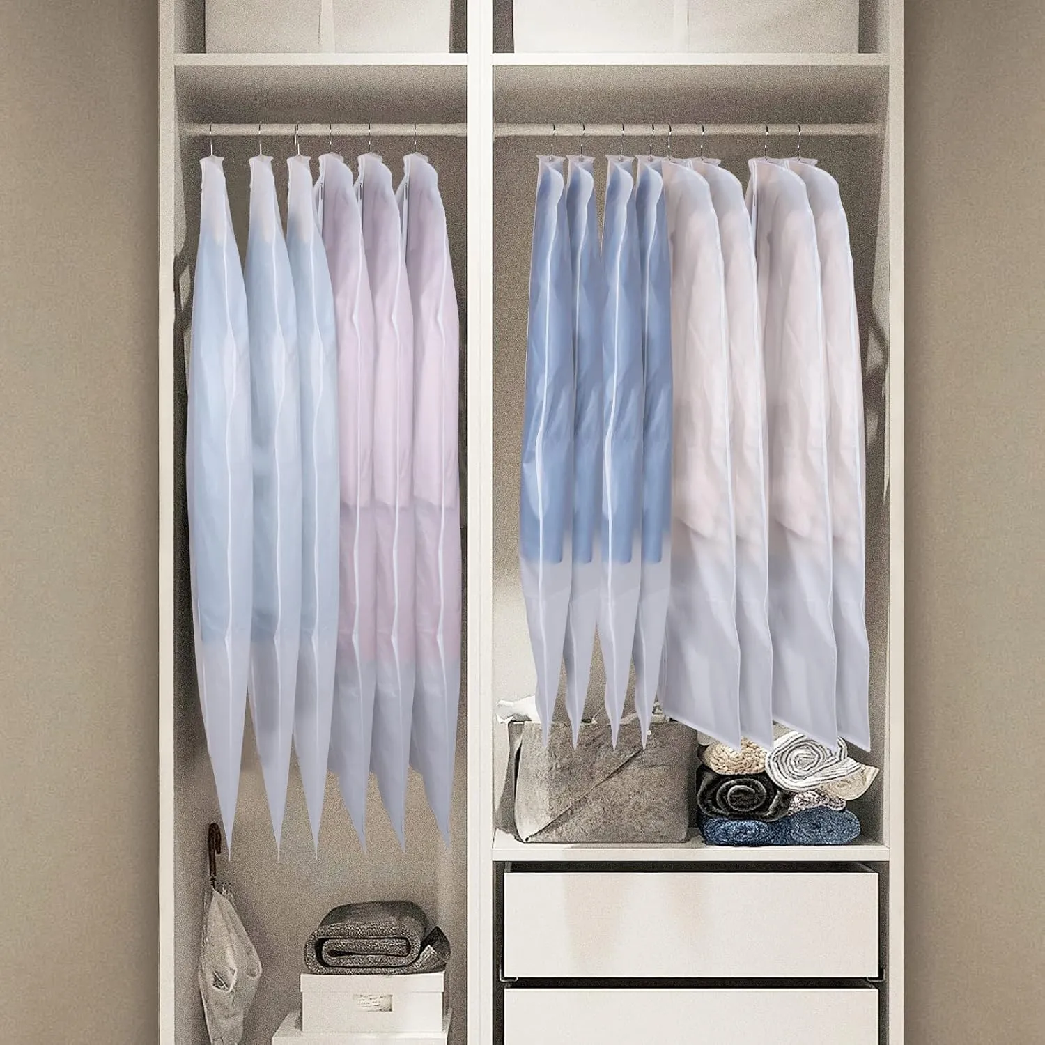 Zilink Clear Garment Bag Dress Bags for Storage 54-inch Coat Bags with Full Length Zipper for Clothes Closet Storage, Set of 6