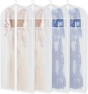 Zilink Dress Bags for Gowns Long 72-inch Garment Bags for Long Dresses Clear Dress Protector Bag with 3" Gusset and Full Length Zipper for Dresses, Fur Coat Gown Closet Storage（Set of 4）