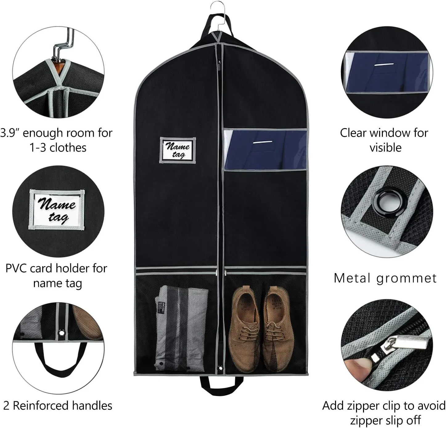 Zilink Garment Bags Suit Bag for Travel and Storage 43 inches Suit Cover Protector for Closet with 2 Large Pockets and 2 Carry Handles for Suit Coat, Dress, Set of 4