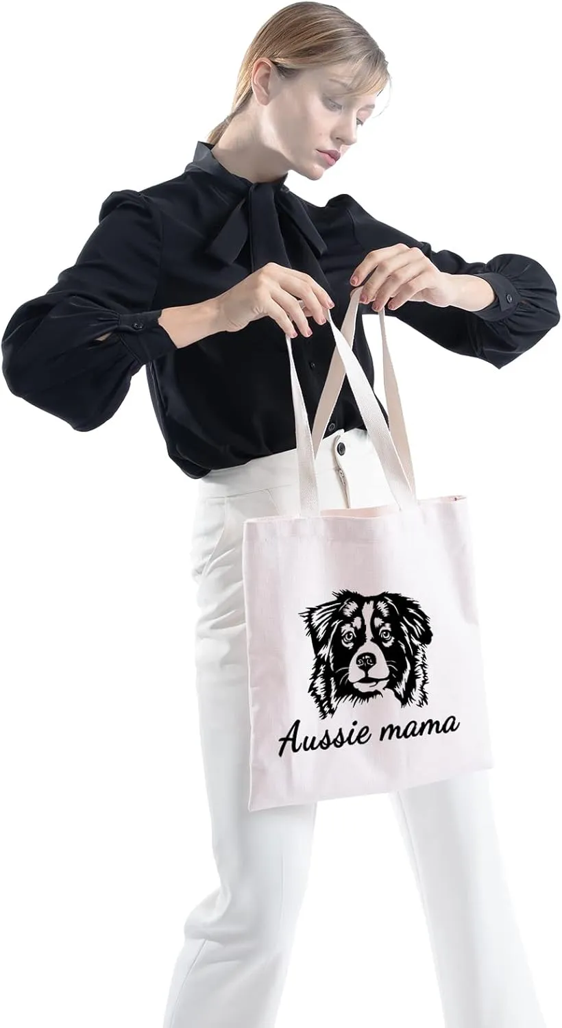 ZJXHPO Australian Shepherd Dog Owner Gift Funny Aussie Mama Cosmetic Bag Zipper Accessory Pouch (Aussie Tote)