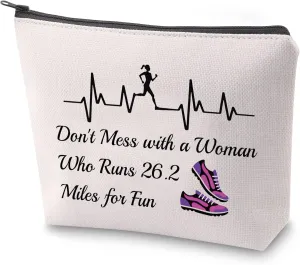 ZJXHPO Running Woman Marathon Cosmetic Bag Don't Mess With A Woman Who Runs 26.2 Miles For Fun Makeup Bag With Zipper Runner Gift (26.2 Miles)