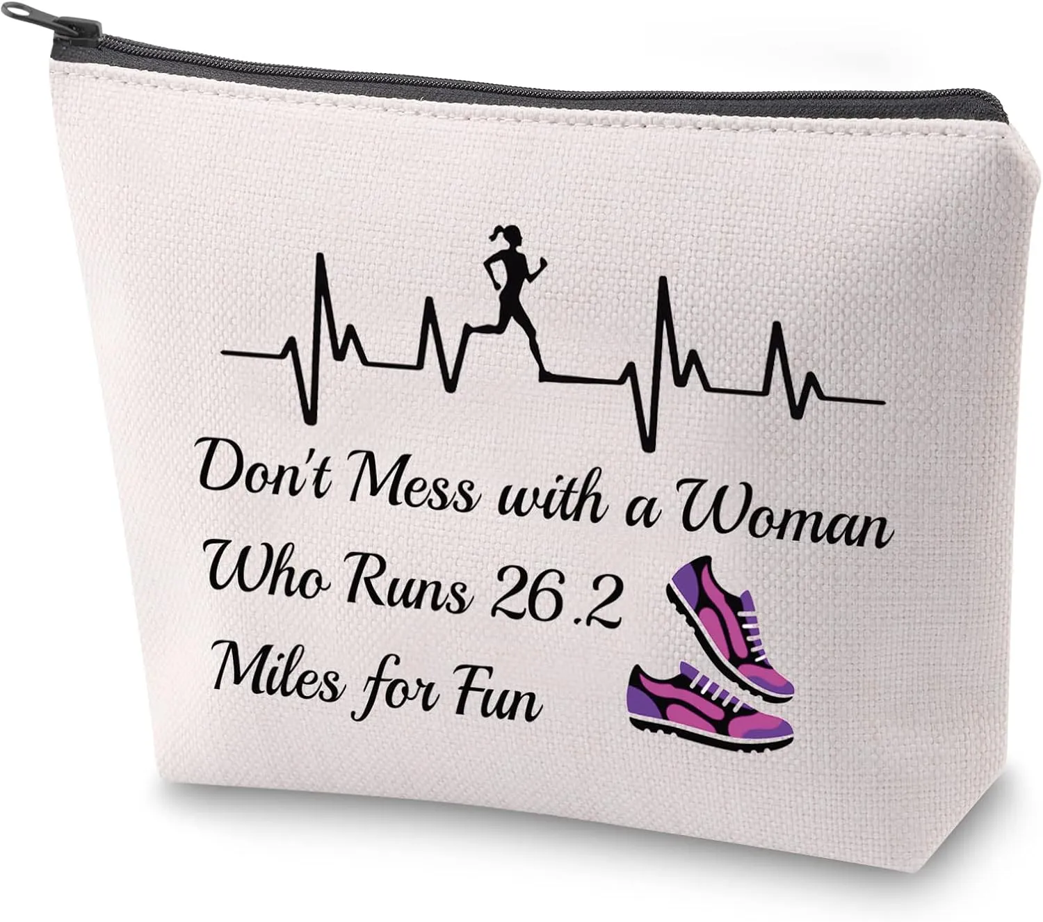 ZJXHPO Running Woman Marathon Cosmetic Bag Don't Mess With A Woman Who Runs 26.2 Miles For Fun Makeup Bag With Zipper Runner Gift (26.2 Miles)