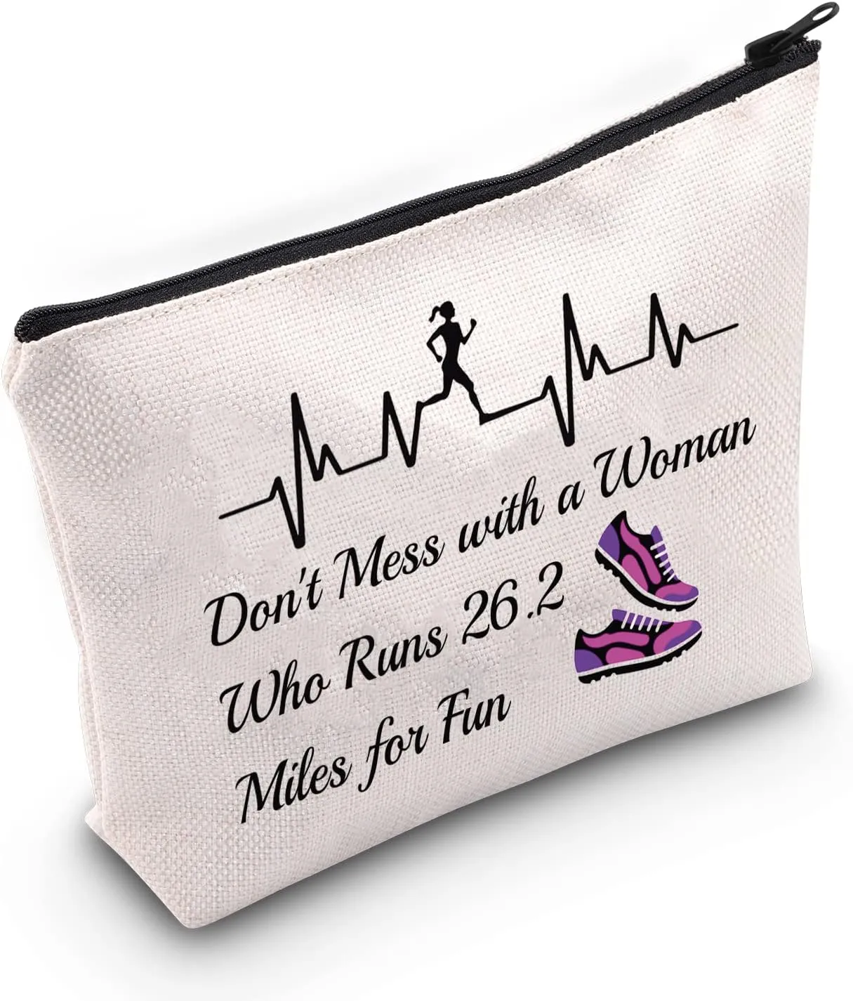 ZJXHPO Running Woman Marathon Cosmetic Bag Don't Mess With A Woman Who Runs 26.2 Miles For Fun Makeup Bag With Zipper Runner Gift (26.2 Miles)