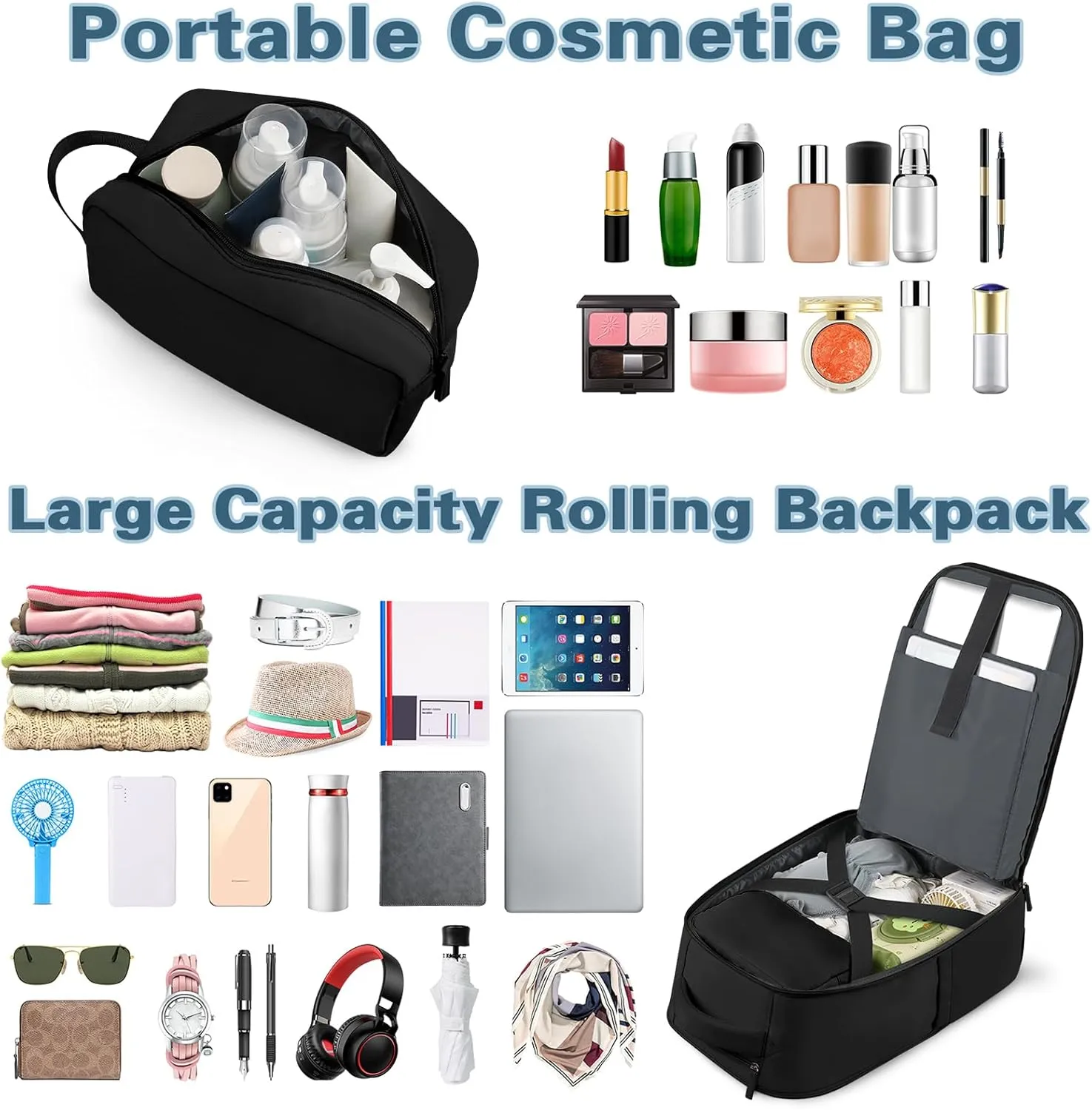 ZOMFELT Rolling Backpack for Women, Backpack with Wheels Carry on Luggage, 17 Inch Rolling Laptop Backpack with Toiletry Bag, Wheeled Backpacks for Travel Trip Business