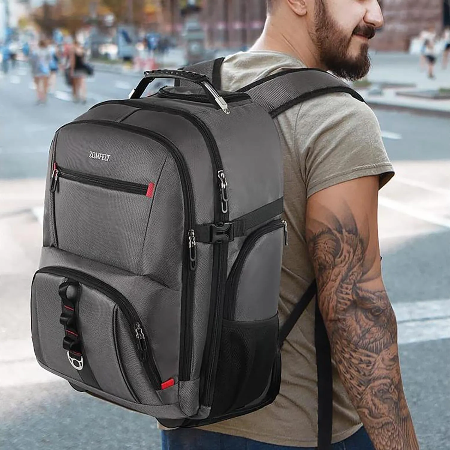 ZOMFELT Rolling Backpack, Travel Backpack with Wheels, Carry on Backpack with 3 Packing Cubes, 17.3 Inch Wheeled Laptop Backpack for Men Women Adults to Travel Work Business Grey