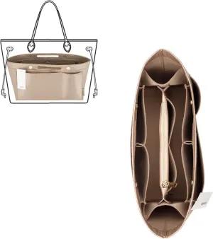 ZTUJO Purse Organizer Insert For Handbags, Silky Bag Organizer With 2 Zippers For Speedy Neverful Tote and More (Beige, X-Large)