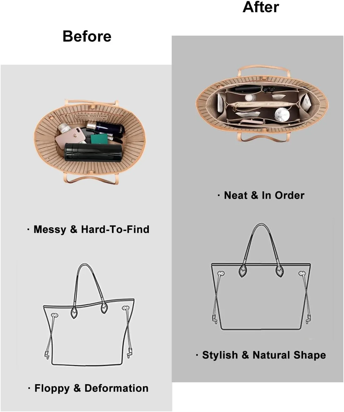 ZTUJO Purse Organizer Insert For Handbags, Silky Bag Organizer With 2 Zippers For Speedy Neverful Tote and More (Beige, X-Large)