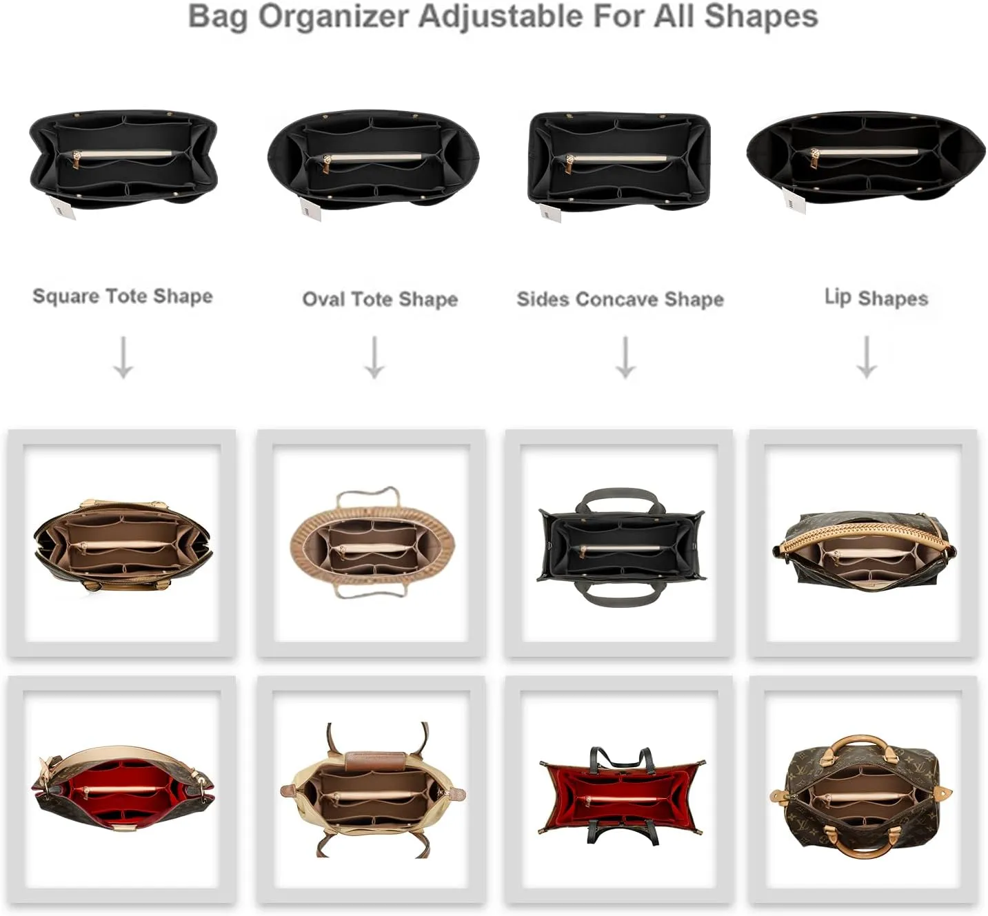 ZTUJO Purse Organizer Insert For Handbags, Silky Bag Organizer With 2 Zippers For Speedy Neverful Tote and More (Black, XX-Large)