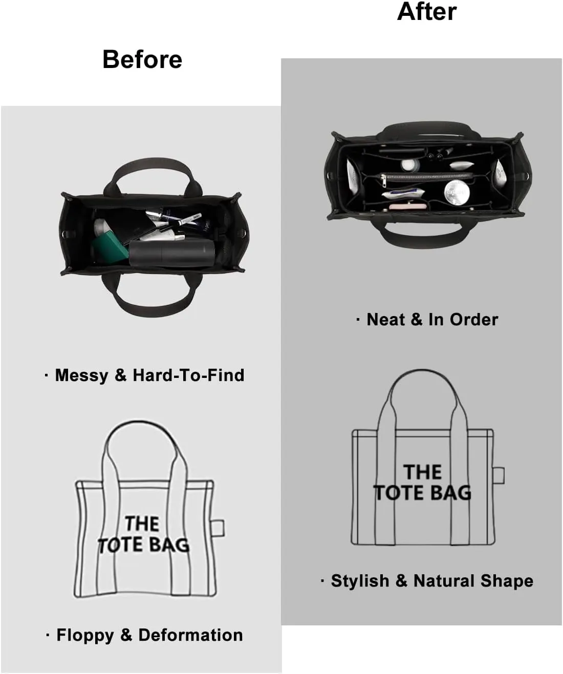 ZTUJO Purse Organizer Insert For Handbags, Silky Bag Organizer With 2 Zippers For Speedy Neverful Tote and More (Black, XX-Large)