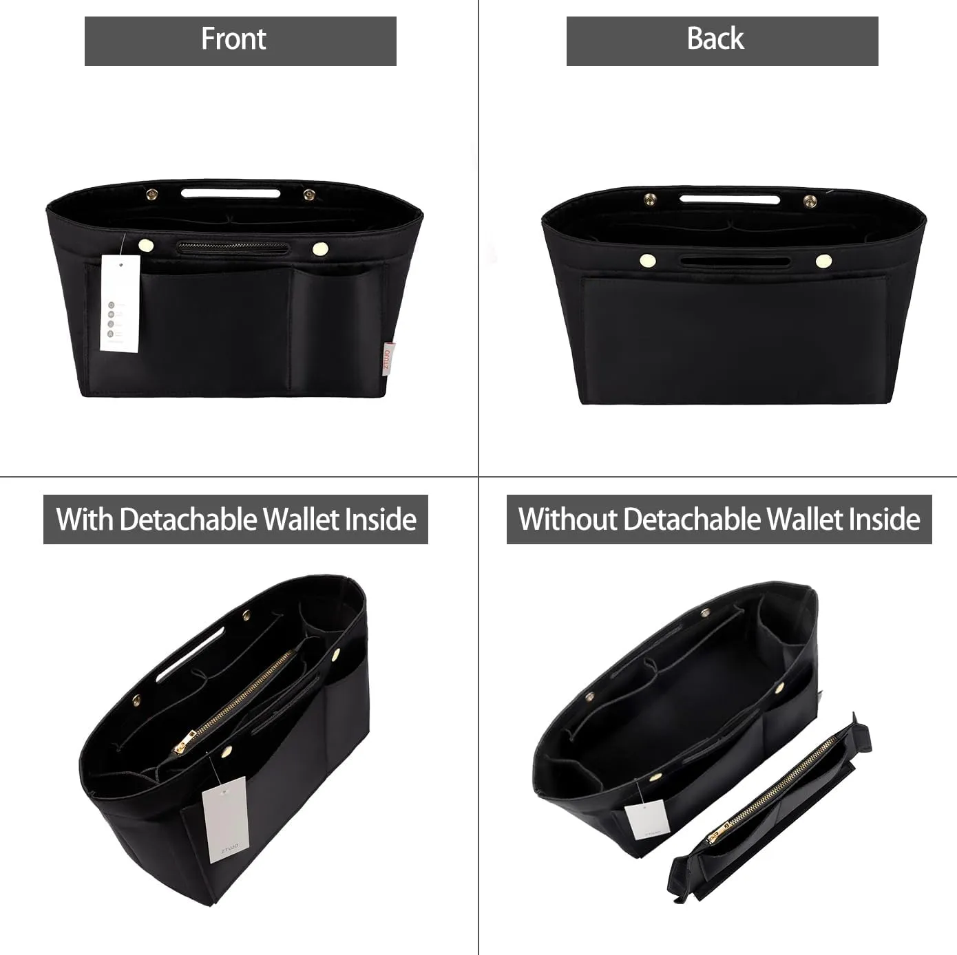 ZTUJO Purse Organizer Insert For Handbags, Silky Bag Organizer With 2 Zippers For Speedy Neverful Tote and More (Black, XX-Large)